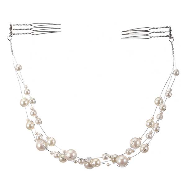 大小パールの華やかヘッドドレス シルバー