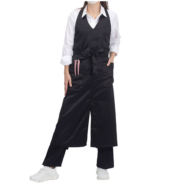 Vネックエプロン　ブラック　L