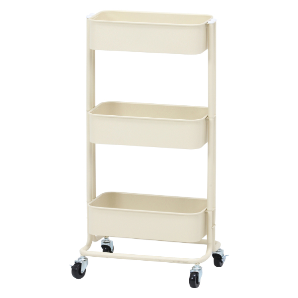 キッチンワゴン バスケット3段 スリム アイボリー アイボリー