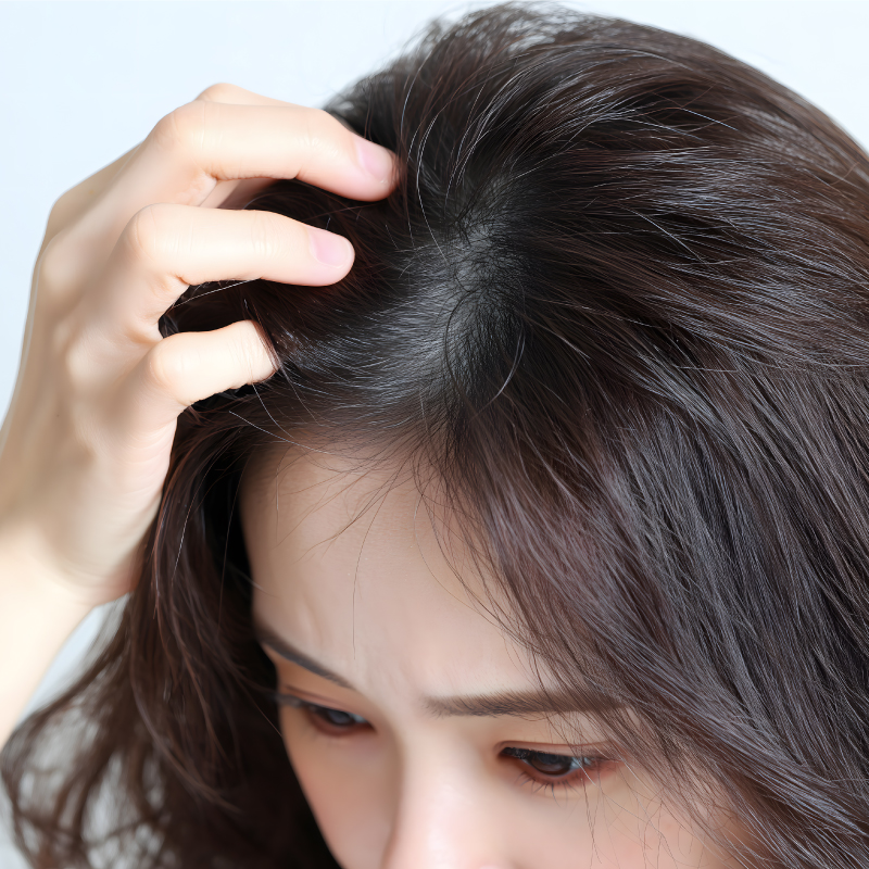 女性の髪を気にしている様子