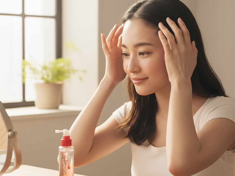 頭皮ケアをする女性