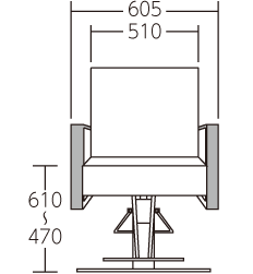 スタイリングチェア 正面からのサイズ