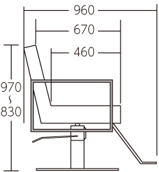 スタイリングチェア 真横からのサイズ